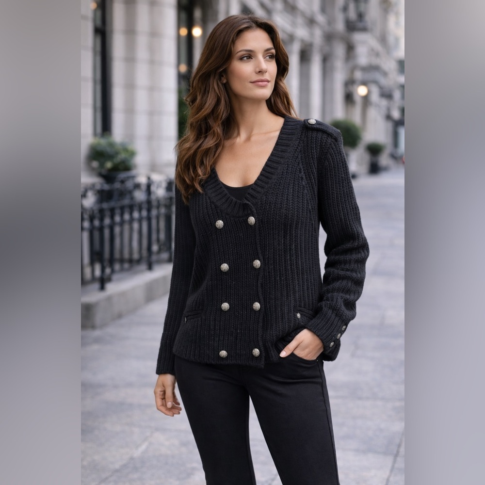 Comptoir des Cotonniers Chunky Knit Military Button Cardigan – Size S